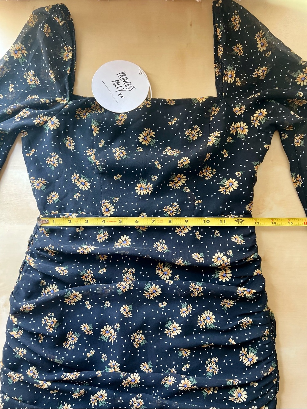 Princess Polly Black Sunflower Parvati Mini Dress with Sheer Balloon Sleeves - Picture 6 of 13